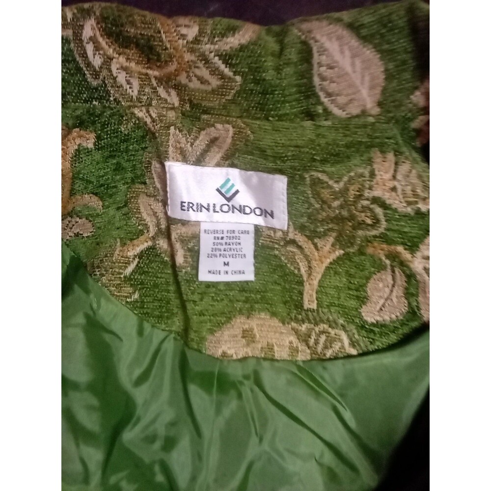 Erin London Emerald Green Brocade Leaf Print Blazer Size M - Picture 3 of 4